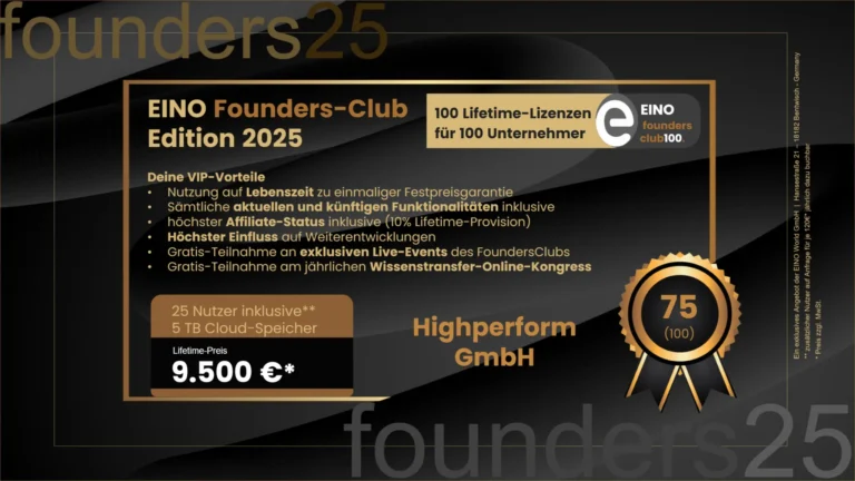 Beispiel-Lizenzurkunde - EINO Lifetime XL (bis 22. Februar 2025)