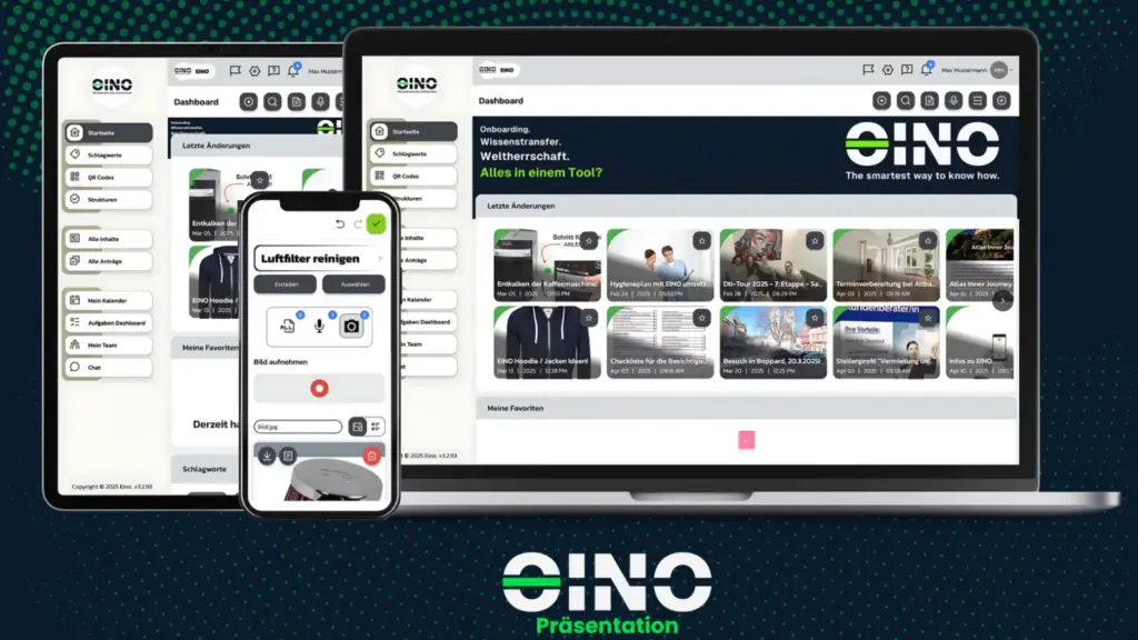 Mockups mit EINO-Screenshot für Laptop, Tablet, Handy