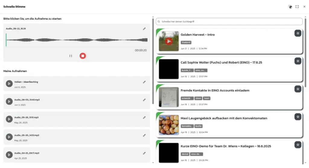 EINO Funktion Schnelle Stimme im Screenshot