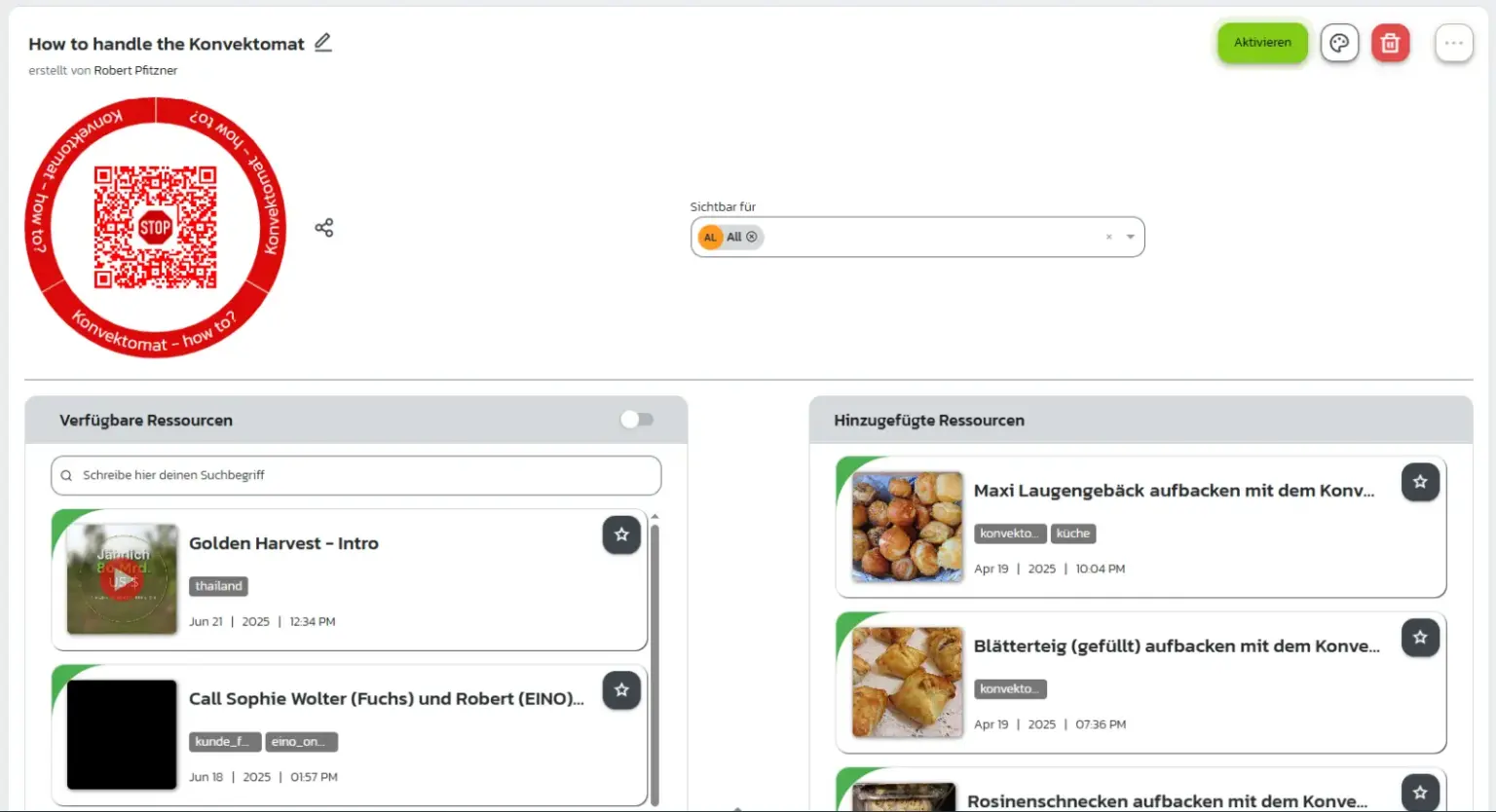 Screenshot zeigt welche Ressourcen via QR-code geteilt werden